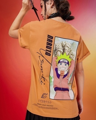 Shop Women's Orange Hidden Leaf Naruto Graphic Printed Boyfriend T-shirt-Front