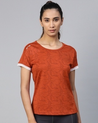 Shop Women's Orange Printed Slim Fit T-shirt-Front