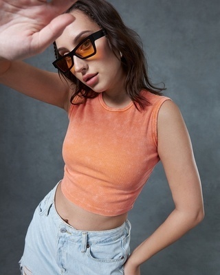 Shop Women's Orange Slim Fit Short Top-Front