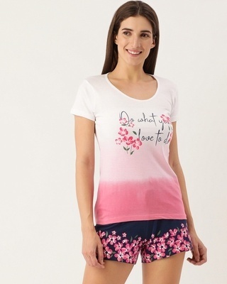 Shop Women's Pink & Blue Do what you Love To Do T-shirt & Shorts Set-Front