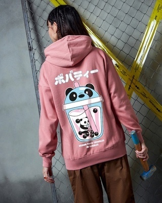 Shop Women's Pink Bubble Panda Graphic Printed Oversized Hoodies-Front