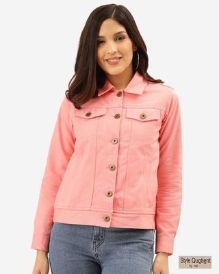 Shop Women's Pink Denim Jacket-Front