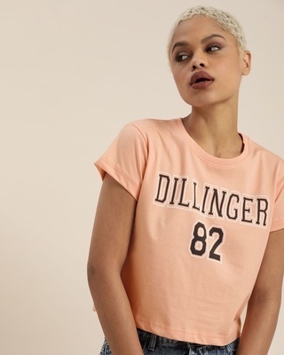 Shop Women's Pink Dillinger Typography T-shirt-Front