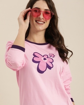 Shop Women's Pink Floral Oversized T-Shirt-Front