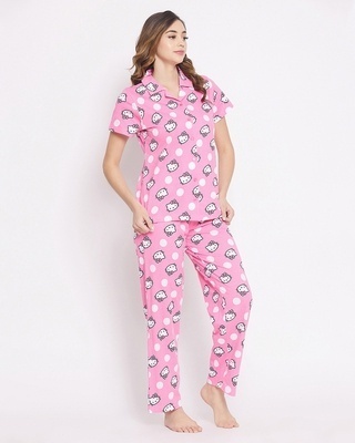 Shop Women's Pink Hello Kitty Print Top & Pyjama Set-Front
