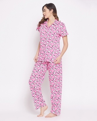 Shop Women's Pink Hello Kitty Print Top & Pyjama Set2-Front