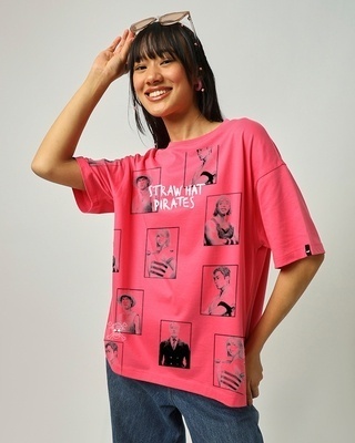 Shop Women's Pink King Of Pirates Graphic Printed Oversized T-shirt-Front