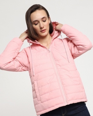 Shop Women's Pink Winter Puffer Jacket-Front