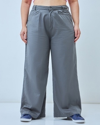 Shop Women's Grey Super Loose Fit Plus Size Pants-Front