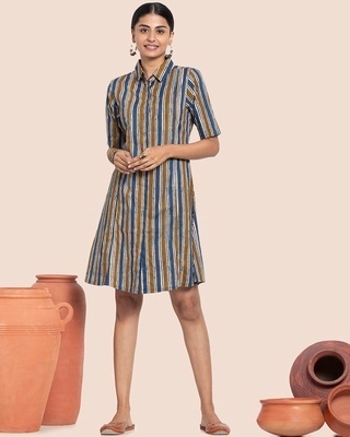Shop Women's Printed Shirt Collar Dress-Front