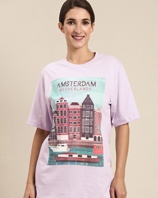 Shop Women's Purple Graphic Print Oversized T-Shirt-Front