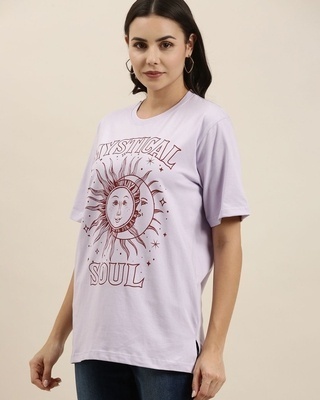 Shop Women's Purple Mystical Soul Typography Oversized T-shirt-Front