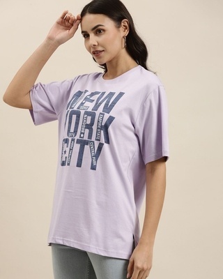 Shop Women's Purple New York City Typography Oversized T-shirt-Front