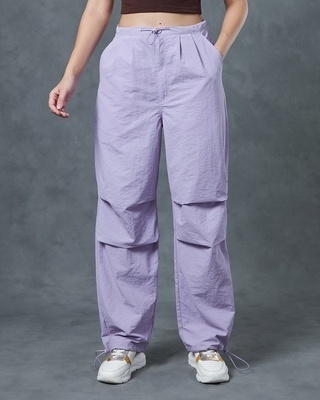 Shop Women's Purple Oversized Parachute Pants-Front