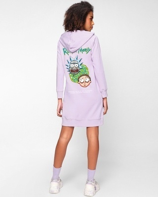 Shop Women's Purple Rick and Morty Graphic Printed Hoodie Dress-Front