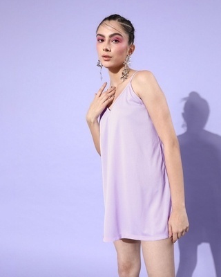 Shop Women's Purple Sheer Dress-Front