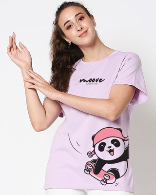 Shop Women's Purple Skater Panda Graphic Printed Boyfriend T-shirt-Front