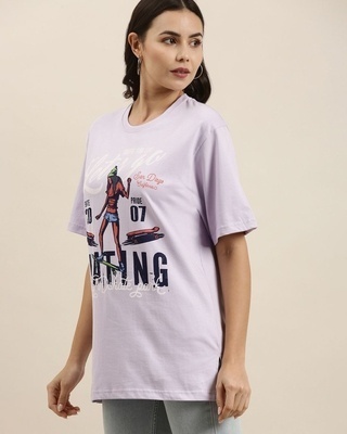 Shop Women's Purple Skating Graphic Printed Oversized T-shirt-Front