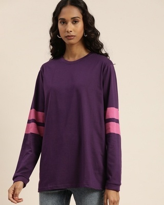 Shop Women's Purple Solid Oversized T-shirt-Front