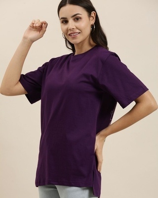 Shop Women's Purple Tokyo Graphic Printed Oversized T-shirt-Front