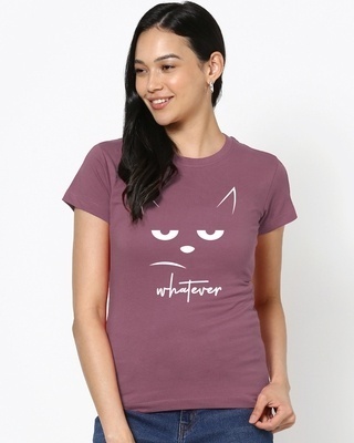 Shop Women's Purple Whatever Cat Graphic Printed T-shirt-Front