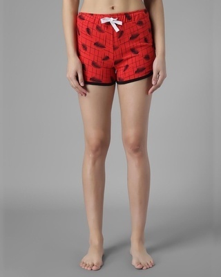 Shop Women's Red All Over Feather Printed Lounge Shorts-Front