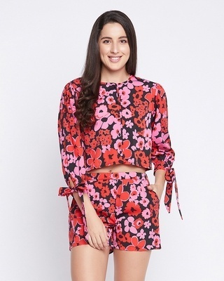 Shop Women's Red & Black All Over Floral Printed Nightsuit-Front