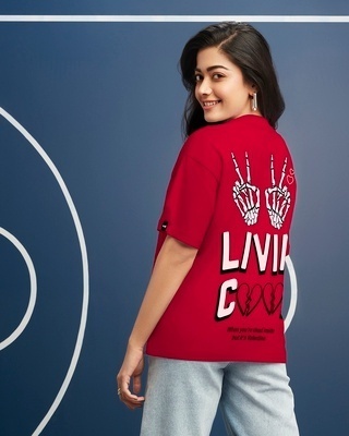 Shop Women's Red Living Cool Graphic Printed Oversized T-shirt-Front