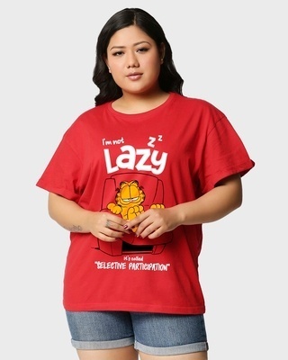 Shop Women's Red Selective Participation Graphic Printed Plus Size Boyfriend T-shirt-Front