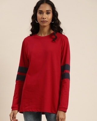 Shop Women's Red Solid Oversized T-shirt-Front