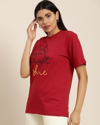 Shop Women's Red Typography Oversized T-shirt-Front