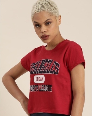 Shop Women's Red Urban Sports League Typography T-shirt-Front