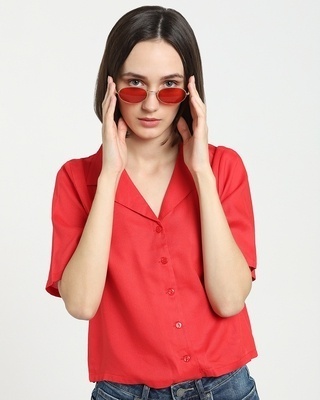 Shop Women's Solid Resort Boxy Red Shirt-Front