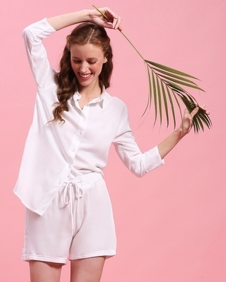 Shop White Rayon Nightwear Set-Front
