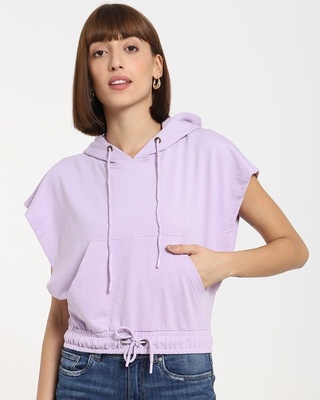 Shop Women's Solid Short Lilac Hoodie-Front