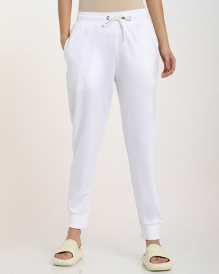 Shop Women's Solid White Joggers-Front