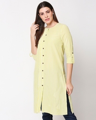 Shop Women's Stripe Yellow Long Kurta-Front