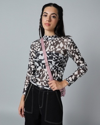 Shop Women's White & Black All Over Printed Slim Fit Short Top-Front
