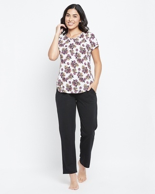 Shop Women's White & Black Floral Printed Nightsuit-Front