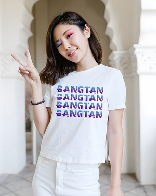 Shop Women's White BTS Bangtan Typography T-shirt-Front