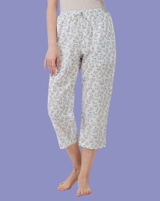 Shop Women's White Cute Bunny All Over Printed Capris-Front