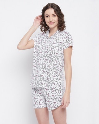 Shop Women's White Hello Kitty Print Top & Shorts Set-Front