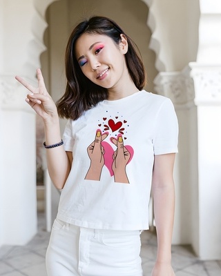 Shop Women's White BTS K-Drama Hearts Graphic Printed T-shirt-Front