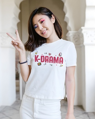 Shop Women's White BST K-Drama Typography T-shirt-Front