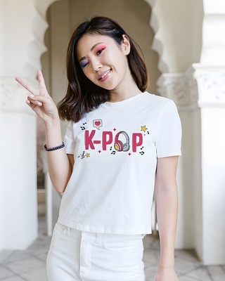 Shop Women's White BST K-Pop Typography T-shirt-Front