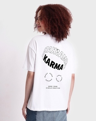 Shop Women's White Karma Circles Graphic Printed Oversized T-shirt-Front