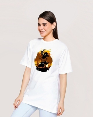 Shop Women's White Minato Graphic Printed Oversized T-shirt-Front