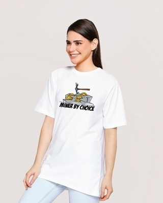 Shop Women's White Miner By Choice Graphic Printed Oversized T-shirt-Front
