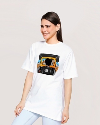 Shop Women's White Mumbai Graphic Printed Oversized T-shirt-Front