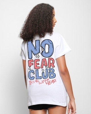 Shop Women's White No Fear Club Graphic Printed Boyfriend T-shirt-Front
